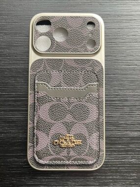 iPhone 17 Pro Max Coach Signature Canvas Card Pocket Phone Case-Purple and Black